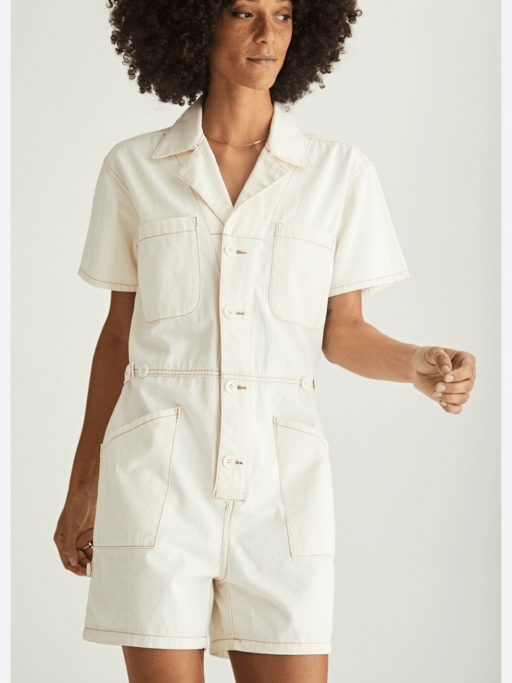 Pistola Parker Short Sleeve Field Suit Romper in Ecru Size Large NWOT - Picture 6 of 14